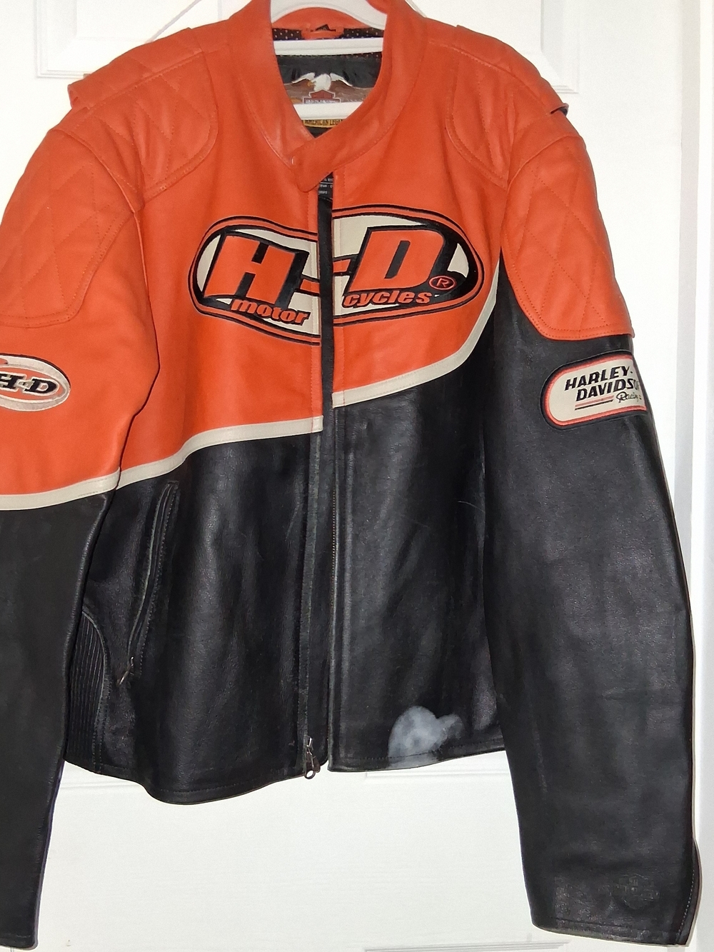 Harley-Davidson H-D Two-Tone Orange & Black Leather Motorcycle Jacket